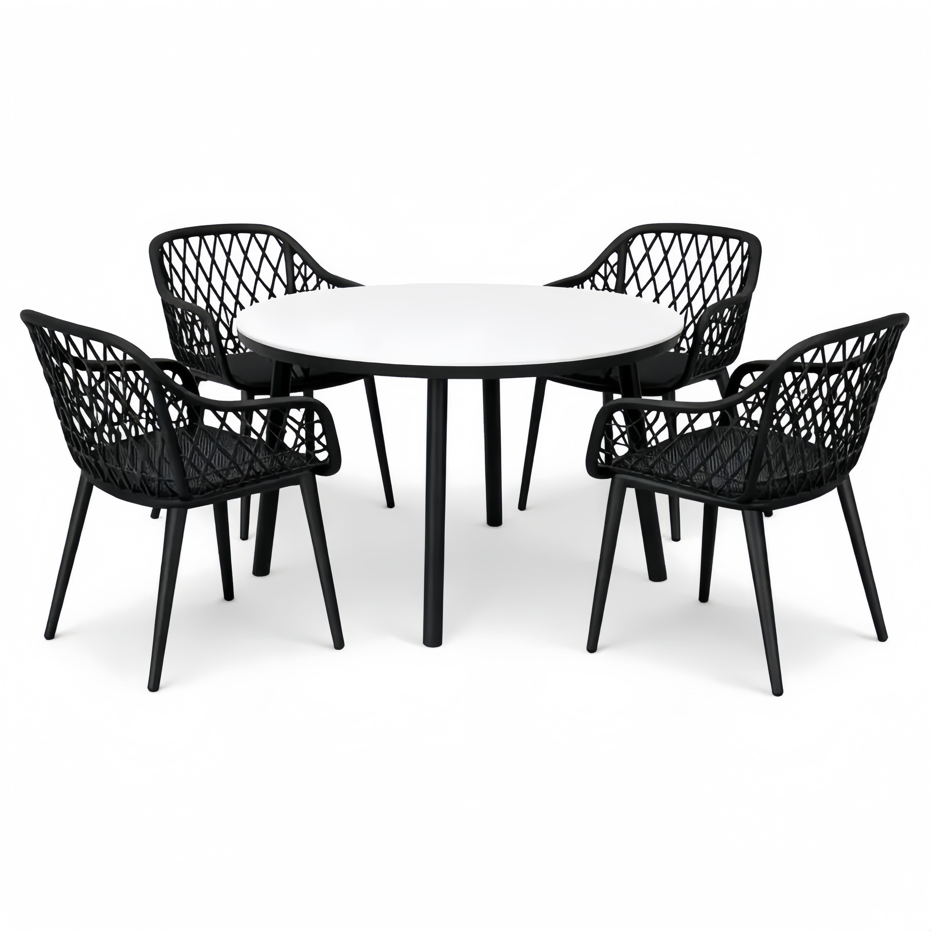 Set Tavolo Rotondo in Alluminio con 4 Sedie in Rattan Sintetico