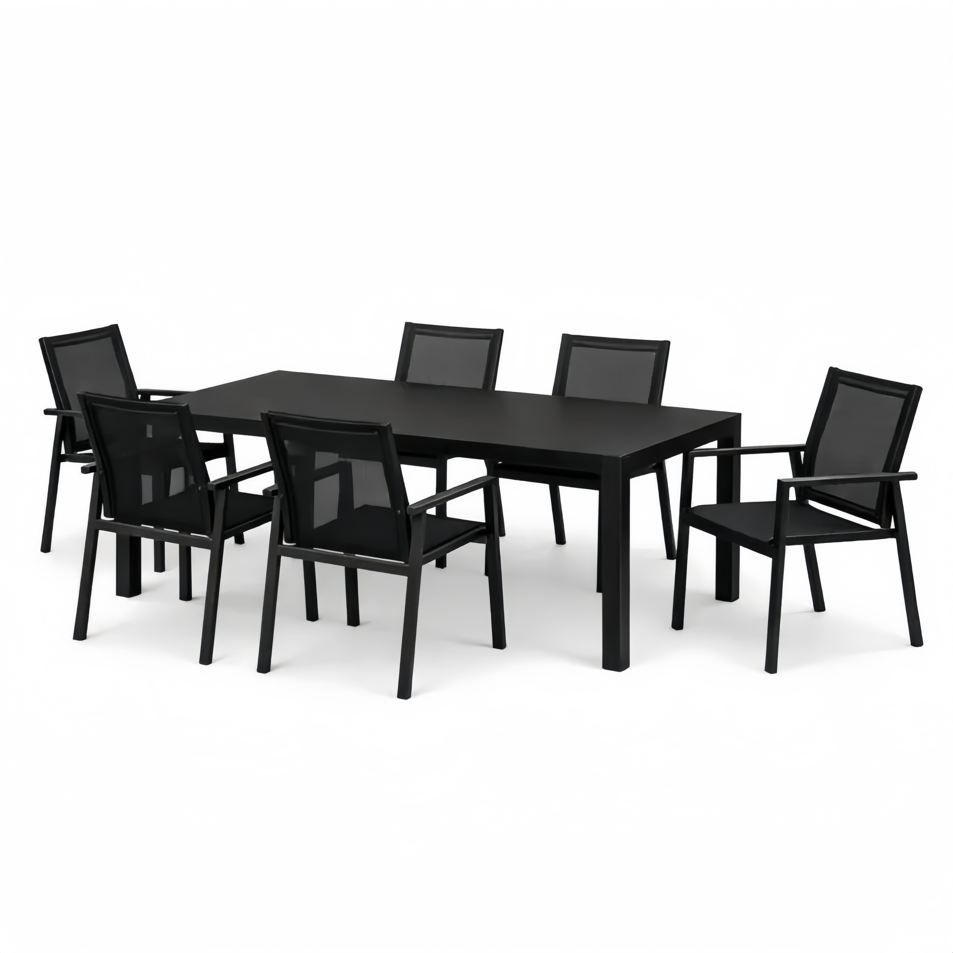 Set tavolo rettangolare e 6 sedie in metallo nero