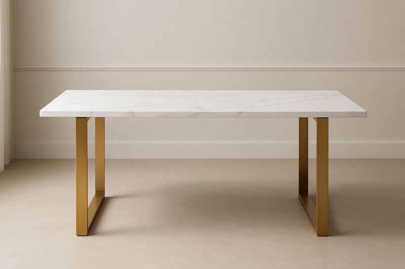 Table rectangulaire en marbre avec pieds en métal doré