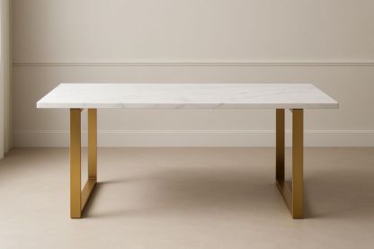 Table rectangulaire en marbre avec pieds en métal doré