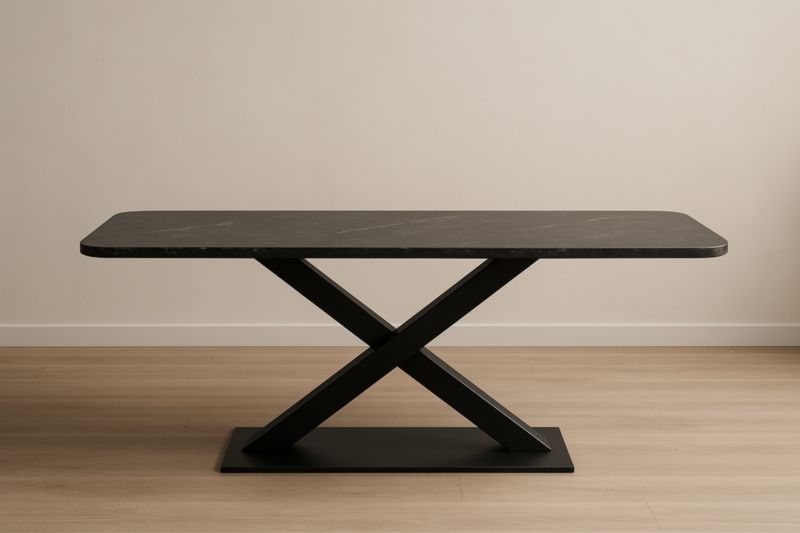 Table rectangulaire noire pierre synthétique acier