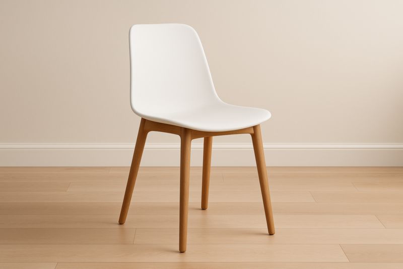 Chaise en plastique blanche avec pieds en bois