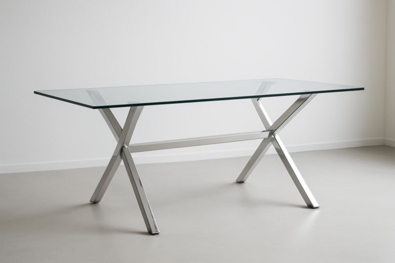 Table rectangulaire en verre trempé avec pieds en acier inoxydable 200x90x75 cm