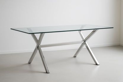 Table rectangulaire en verre trempé avec pieds en acier inoxydable 200x90x75 cm
