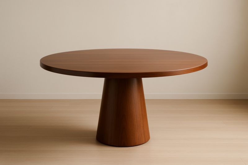 Table ronde en bois de noyer, hauteur 75 cm, diamètre 120 cm