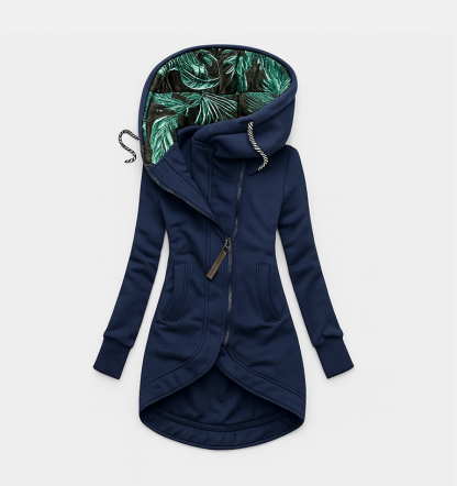 Női egyszínű, kapucnis, mintás kabát