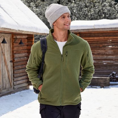 Men's Tactical Fleece Jackets Full Zip Coat with Multi Pockets