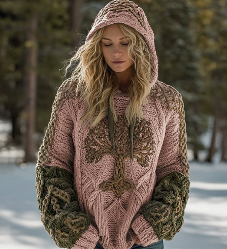 ☘️Ръчно плетен пуловер с мотив на дърво — топлина от природата, уникален стил ☘️