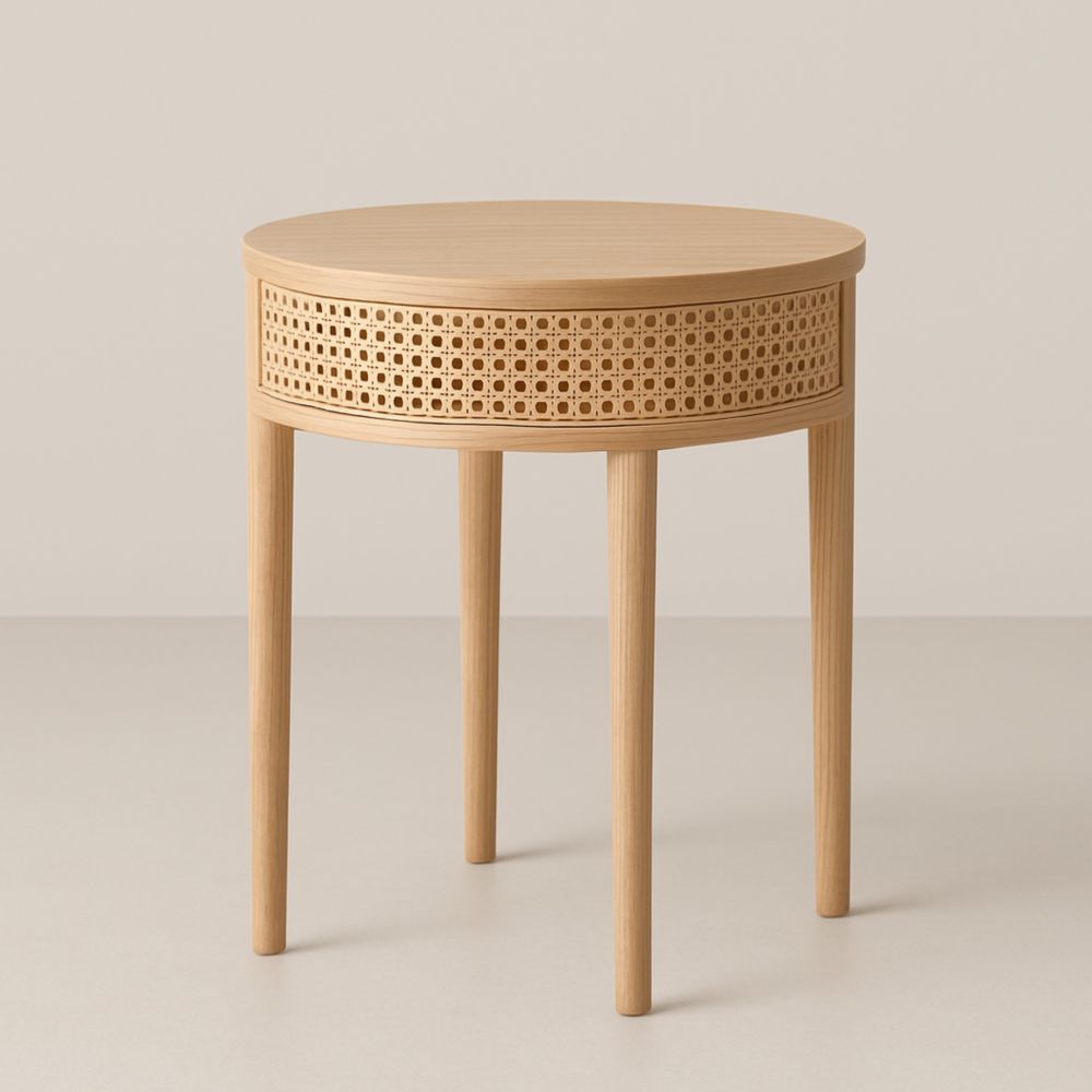 Table d'appoint en bois et rotin