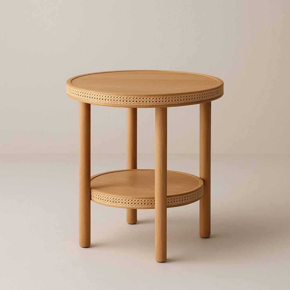 Table d'appoint ronde en bois avec étagère
