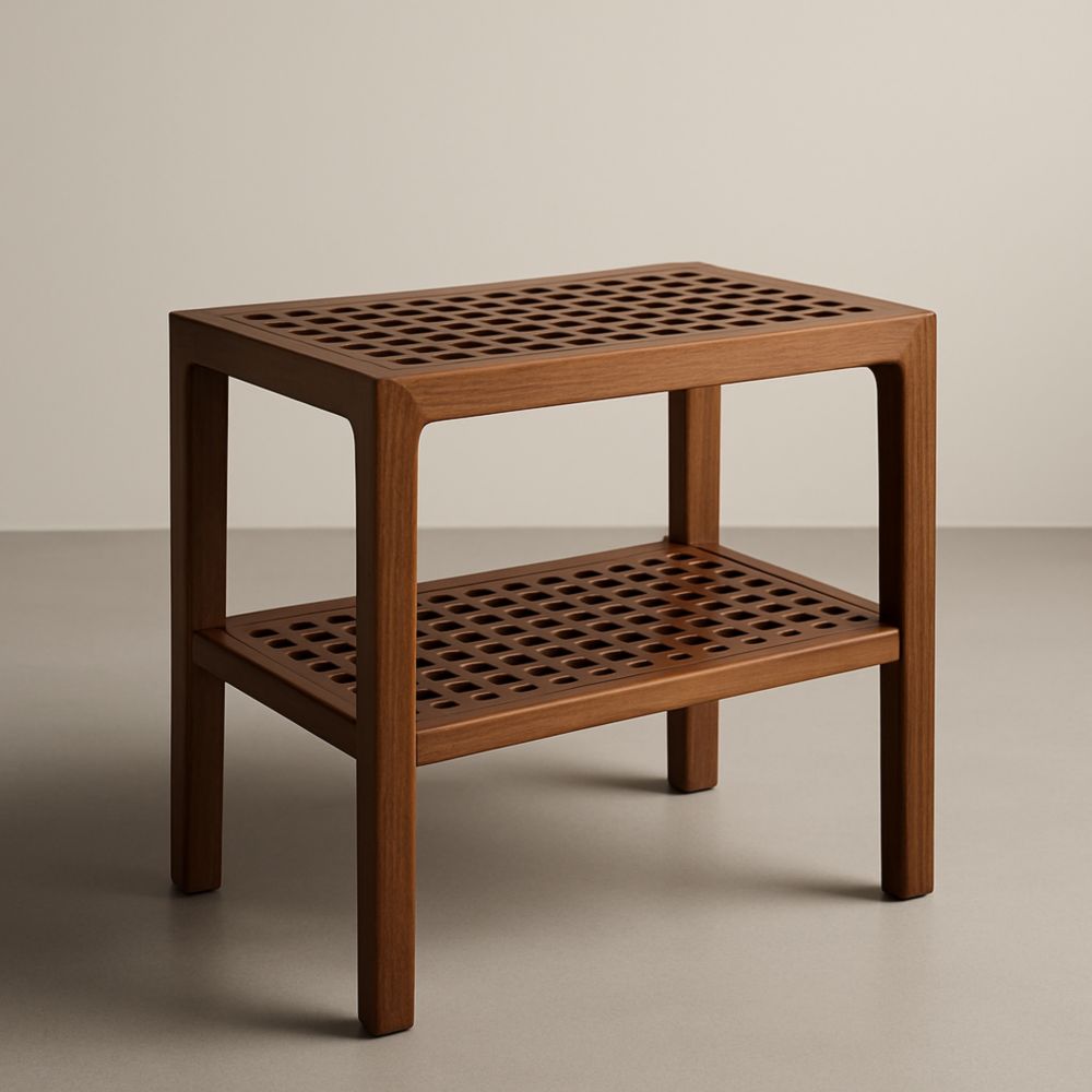 Table d'appoint en bois avec étagères ajourées