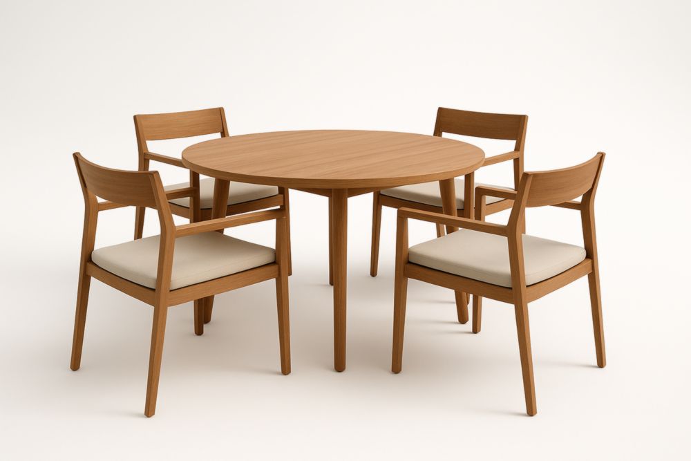 Table ronde et chaises en bois massif Brun clair