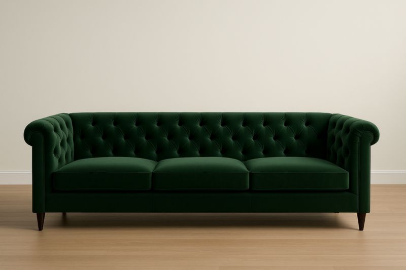 Canapé 3 places vert en velours avec structure en bois