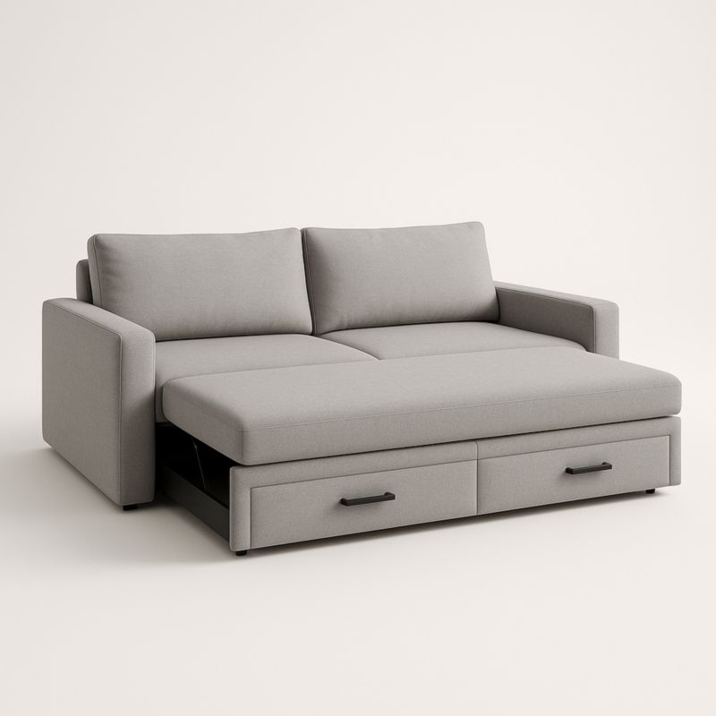 Canapé-lit gris en tissu avec mousse et tiroirs 200x140 cm