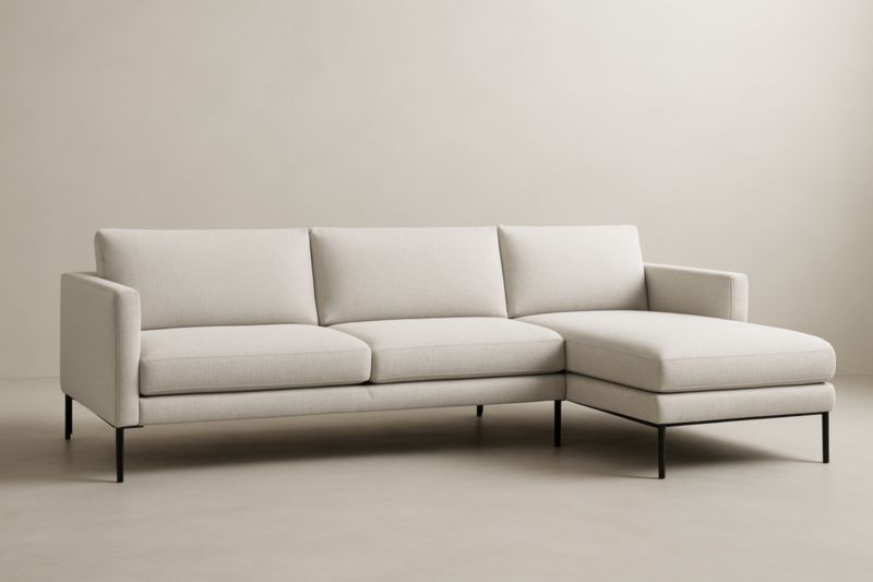 Canapé d'angle en tissu polyester avec pieds en métal