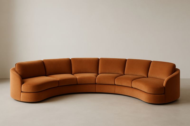 Canapé modulable courbé en velours orange 6 places