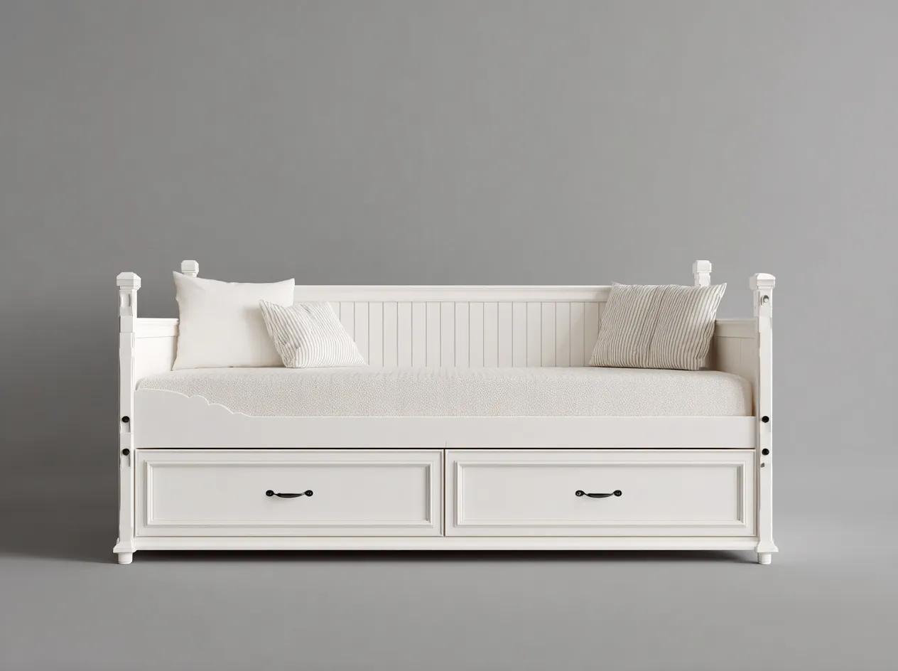 Canapé lit - bois - 205x92x78 cm - blanc - style classique-Bamboomyhaus