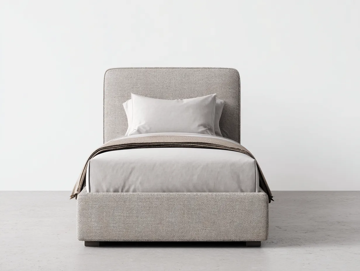 Lit simple - tissu-bois - 208x97x104 cm - beige clair - style moderne minimaliste-Bamboomyhaus