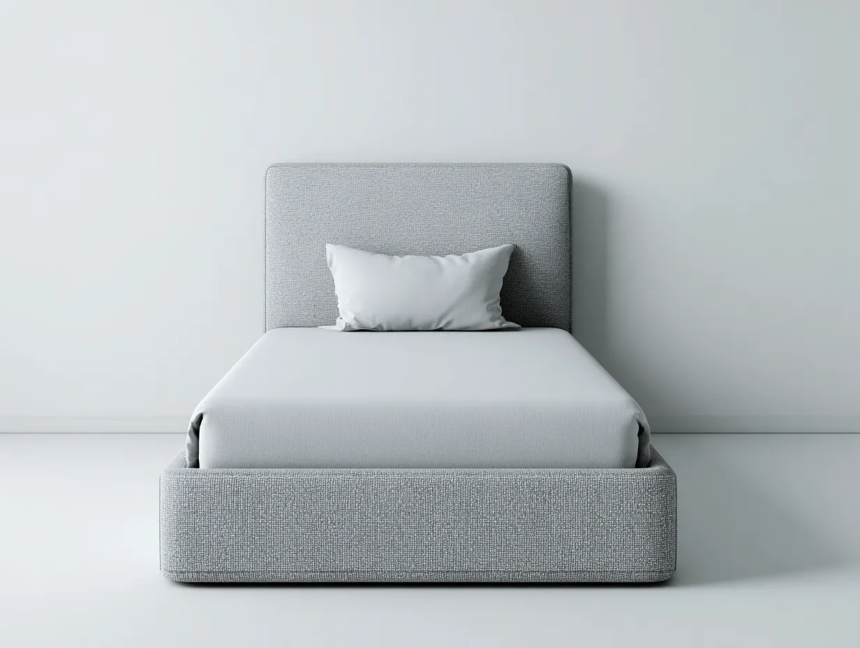 Lit simple - tissu-bois - 205x92x105 cm - gris clair - style moderne minimaliste-Bamboomyhaus