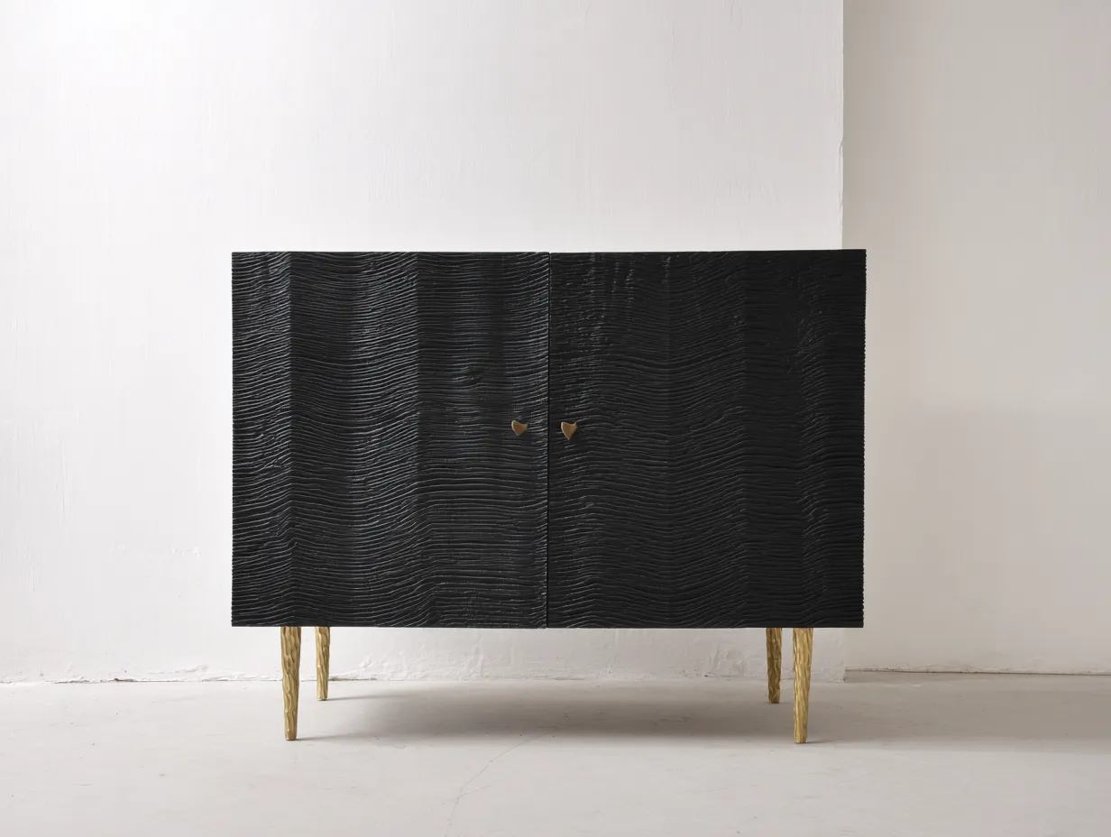 Meuble d'entrée - bois-métal - 140x42x78 cm - noir - style contemporain texturé-Bamboomyhaus