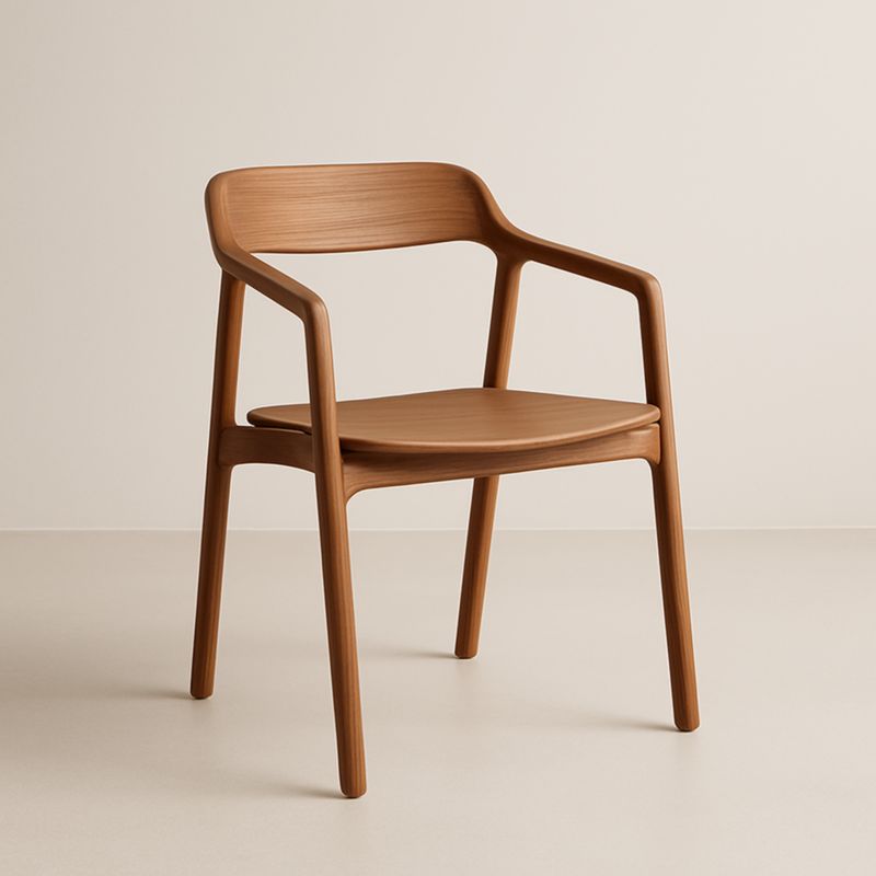 Chaise en bois de hêtre marron avec accoudoirs