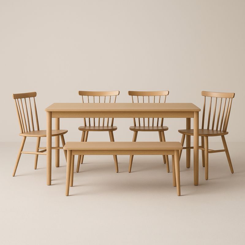 Ensemble de Salle à Manger en Bois Chêne avec Table, Chaises et Banc