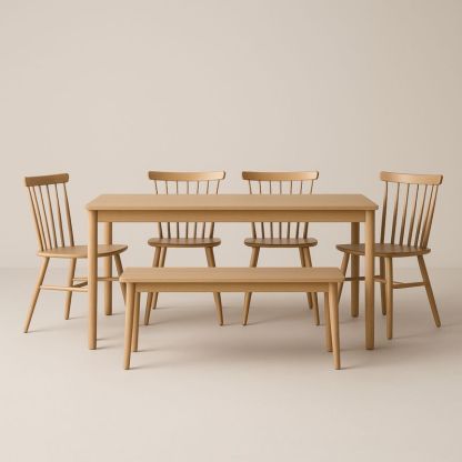 Ensemble de Salle à Manger en Bois Chêne avec Table, Chaises et Banc