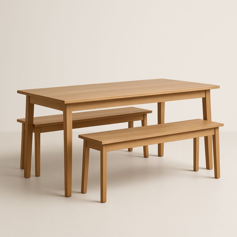 Ensemble table à manger avec bancs en bois de chêne