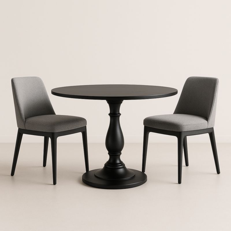 Table ronde en bois et chaises en tissu polyester Gris