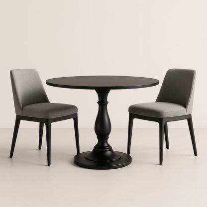 Table ronde en bois et chaises en tissu polyester Gris