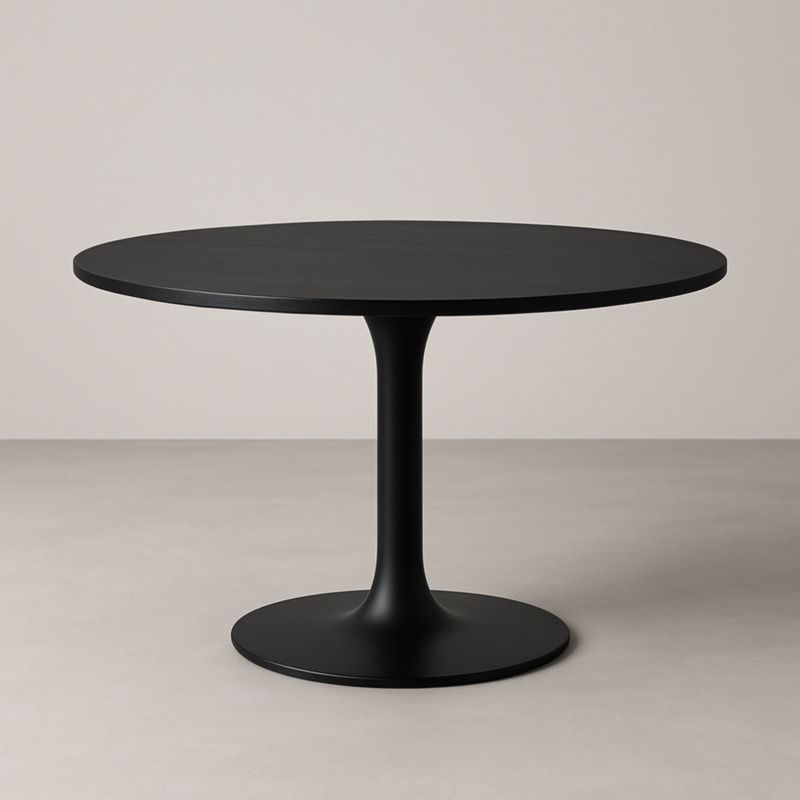Table ronde noire en MDF et métal, diamètre 90 cm