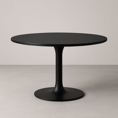 Table ronde noire en MDF et métal, diamètre 90 cm