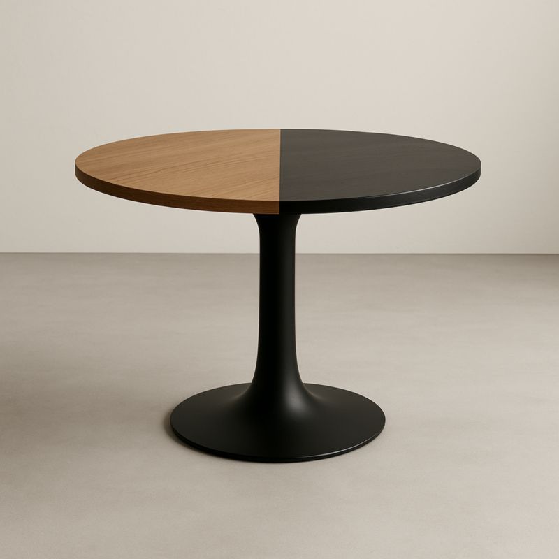 Table ronde en bois et métal noir bicolore diamètre 80 cm