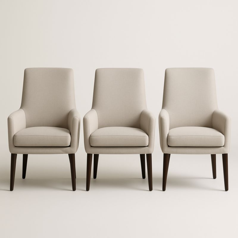 Lot de 3 chaises en tissu polyester beige avec pieds en bois