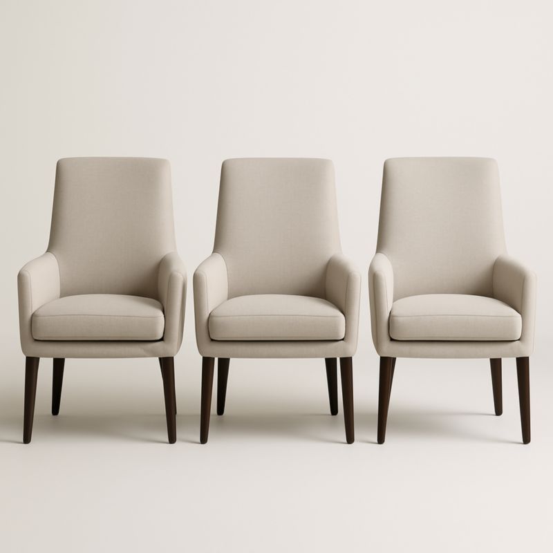 Lot de 3 chaises en tissu polyester beige avec pieds en bois