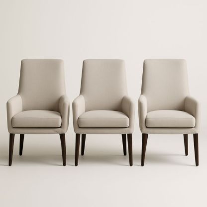 Lot de 3 chaises en tissu polyester beige avec pieds en bois