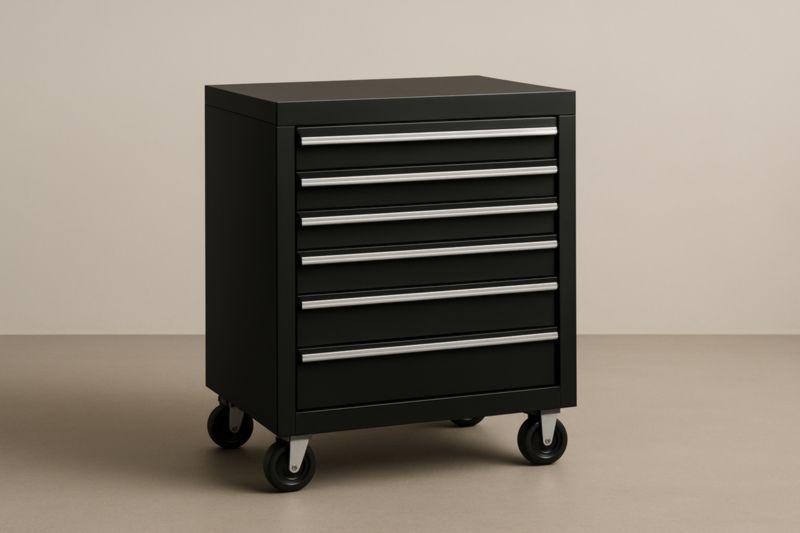 Armoire à outils en métal noir à roulettes
