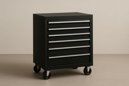 Armoire à outils en métal noir à roulettes