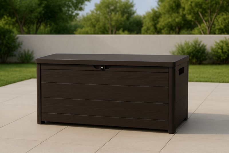 Coffre de rangement extérieur en résine marron 120x45x60 cm