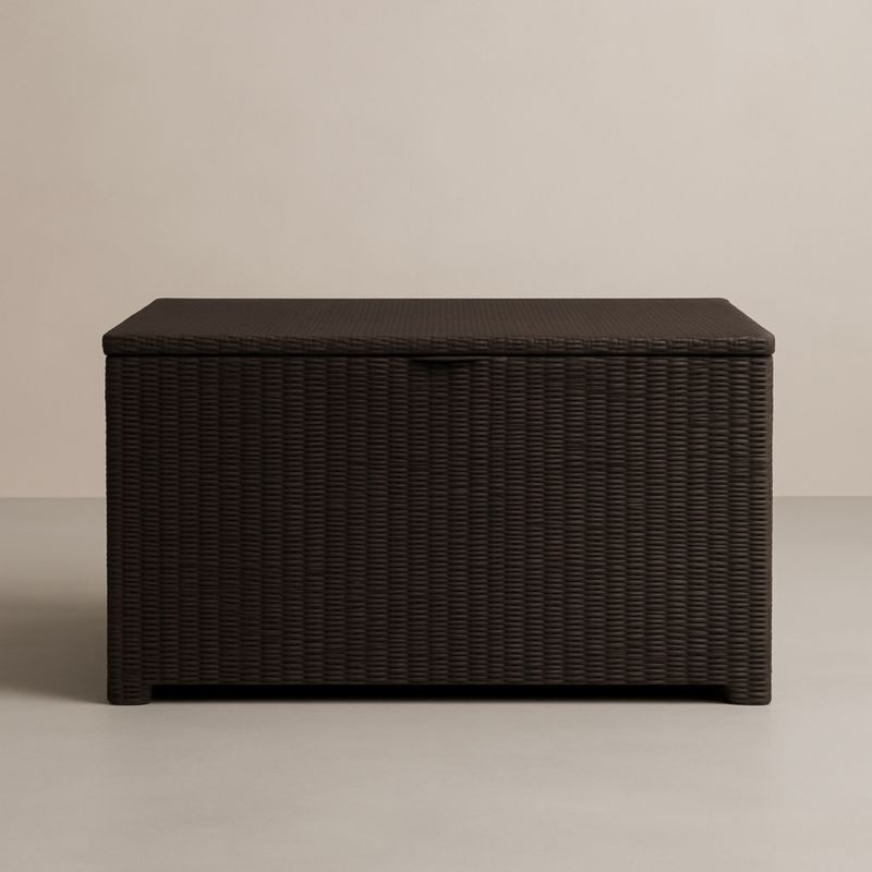 Coffre de rangement extérieur en résine tressée marron