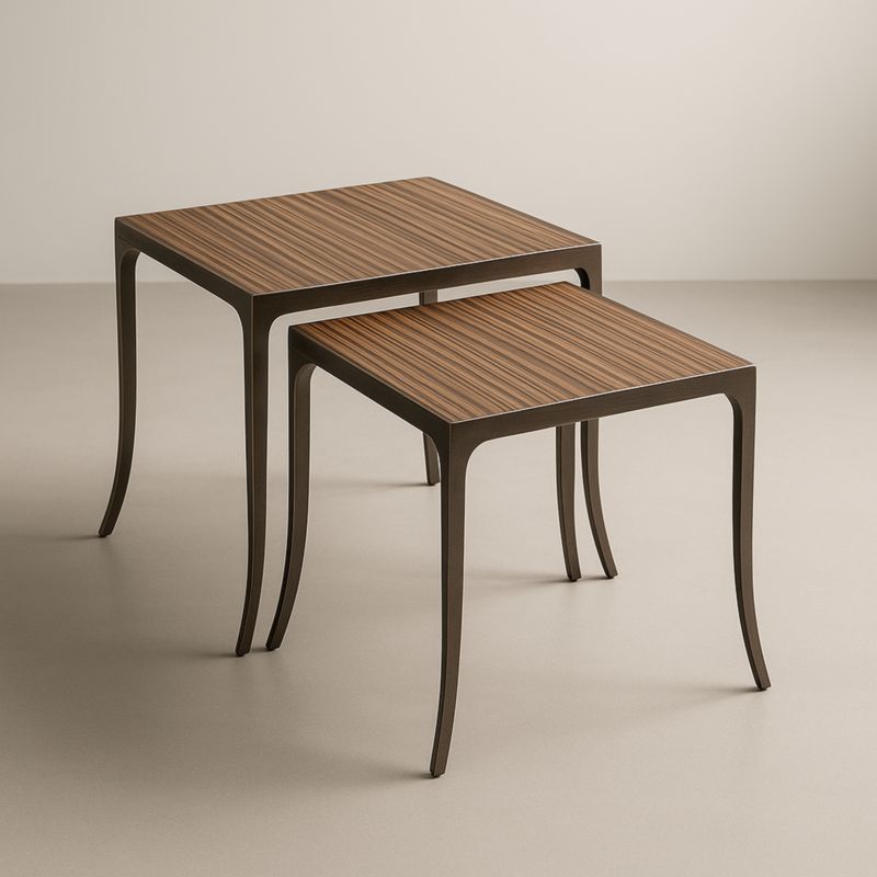 Tables Basses Gigognes Carrées en Bois et Métal Brun