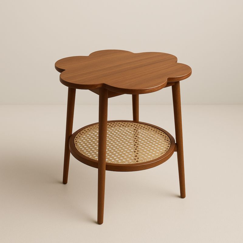Table d'Appoint Bois et Rotin Marron