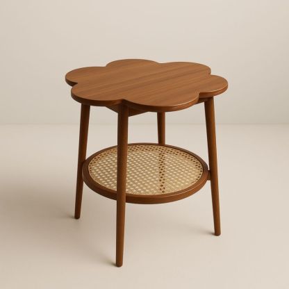 Table d'Appoint Bois et Rotin Marron