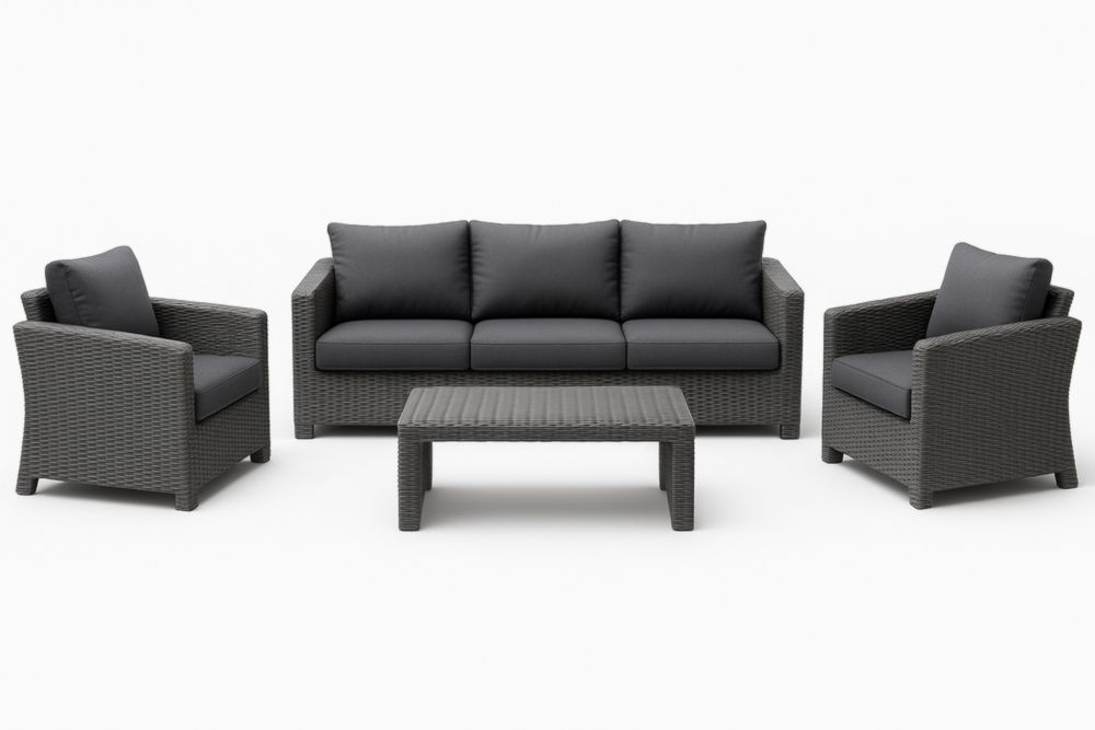 Set giardino in resina intrecciata con cuscini grigi-Naturallinear