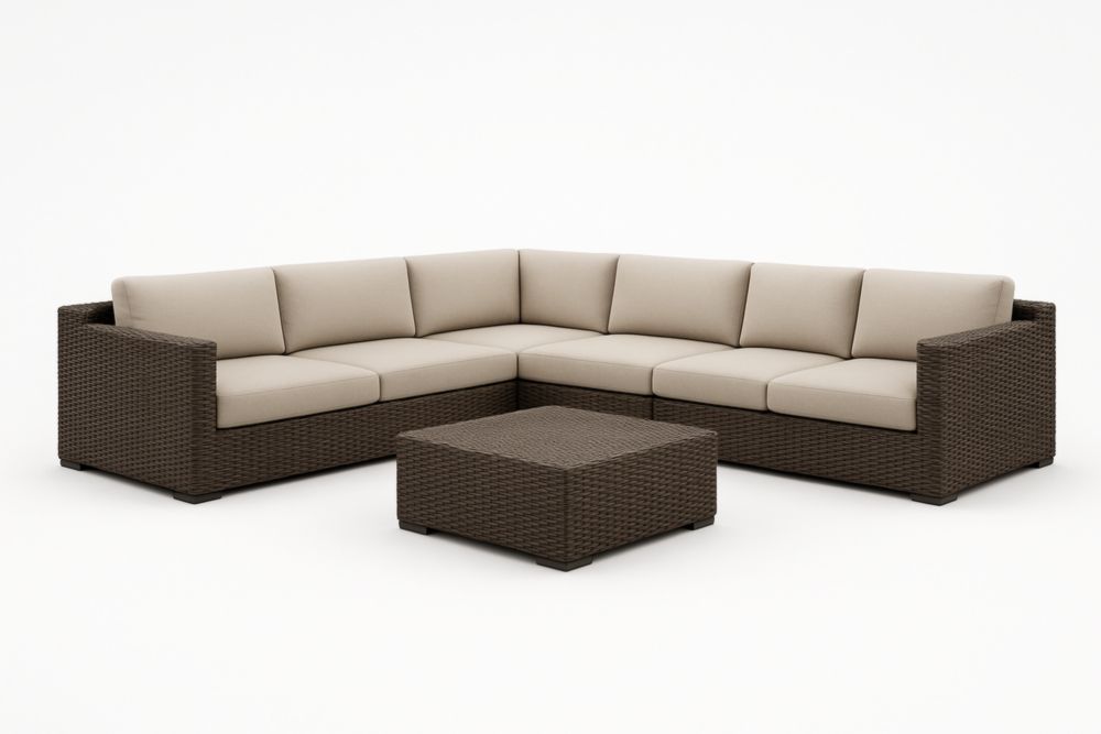 Set Divano Angolare da Giardino in Rattan con Cuscini Beige-Naturallinear