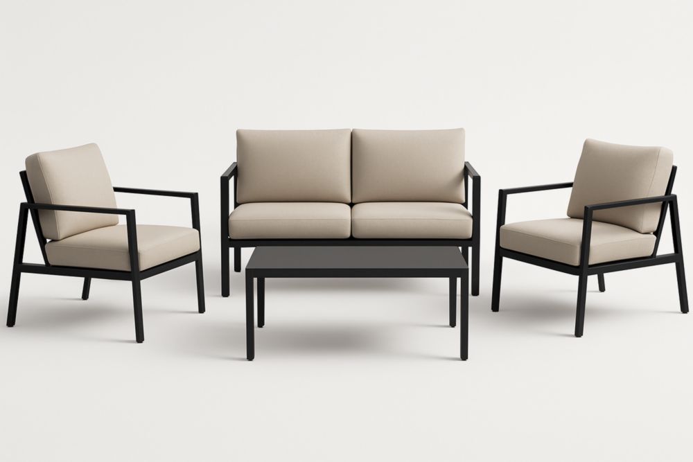 Set mobili da esterno in alluminio con cuscini in poliestere beige-Dwellanivo