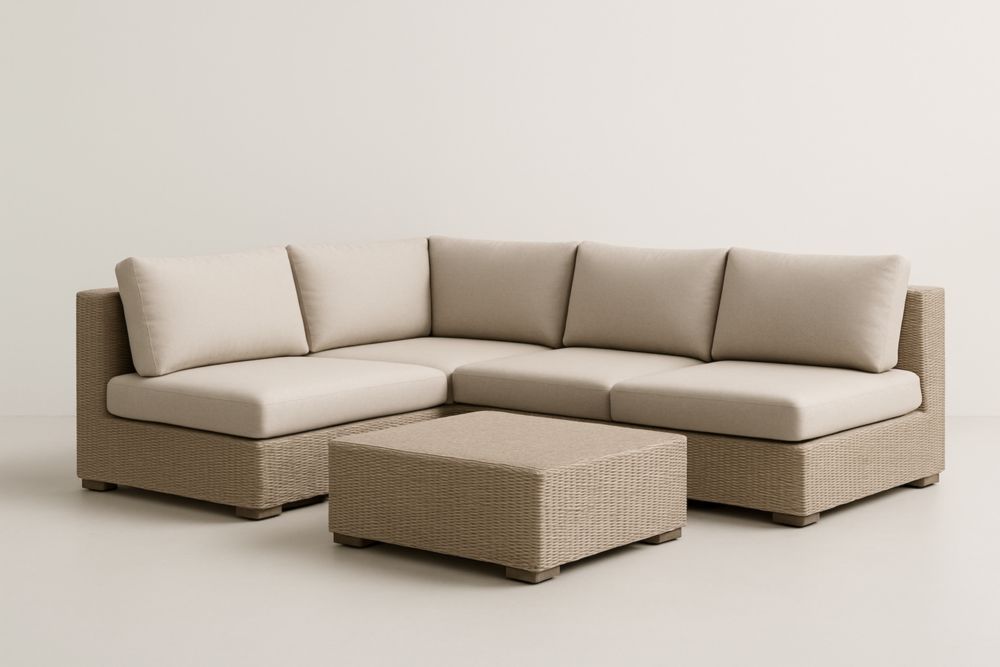 Set Divano Modulare da Esterno in Rattan Sintetico Beige-Dwellanivo