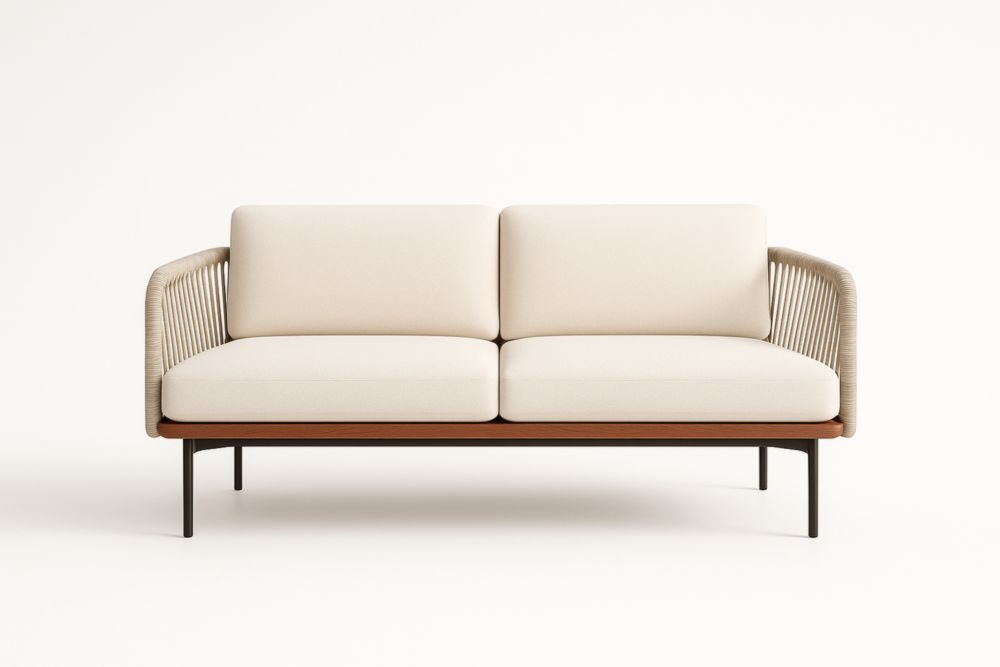 Divano da esterno a due posti in tessuto poliestere con struttura in acciaio e legno-Dwellanivo