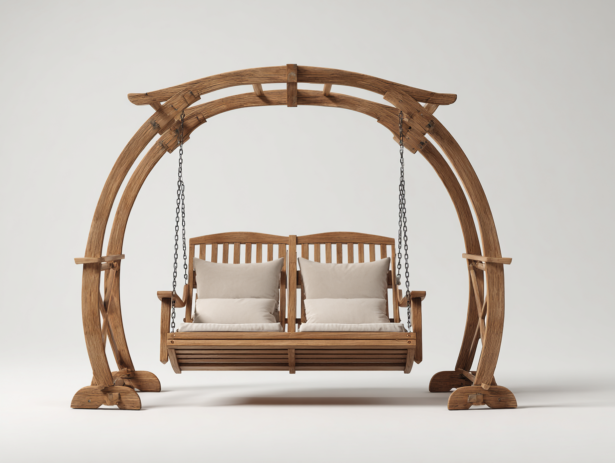 Garden swing seat wooden frame 200x120x190 cm - natural wood-beige - classic double seat design for outdoor use-Sofamyio