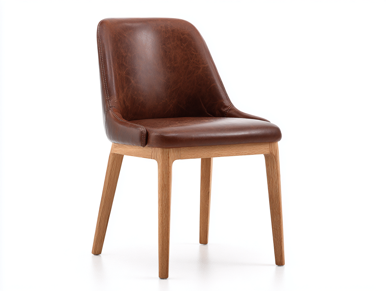 Dining chair upholstered leather seat 56x52x86 cm - brown-natural wood - modern design for dining room-Sofamyio